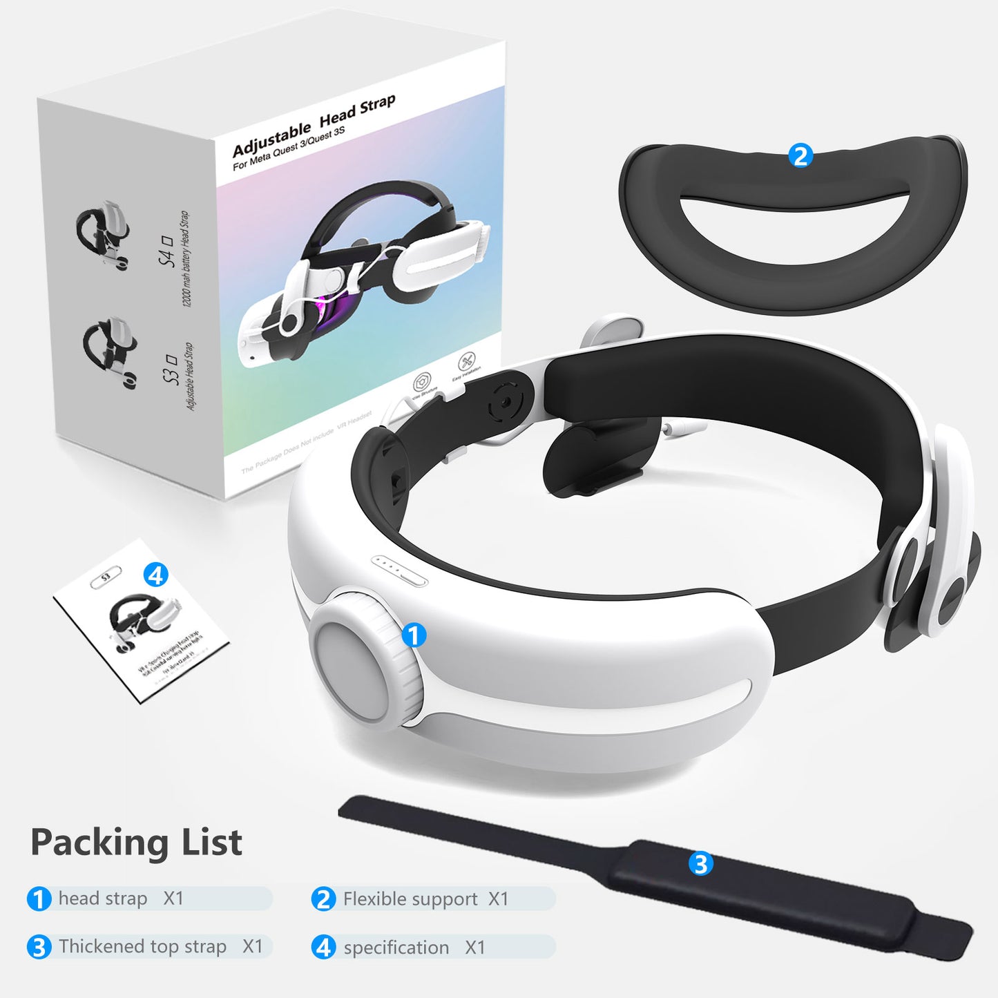 VR Elite Head Strap for Meta quest3/Quest 3s Can be used Enjoy super long battery life with a 12,000mAh capacity