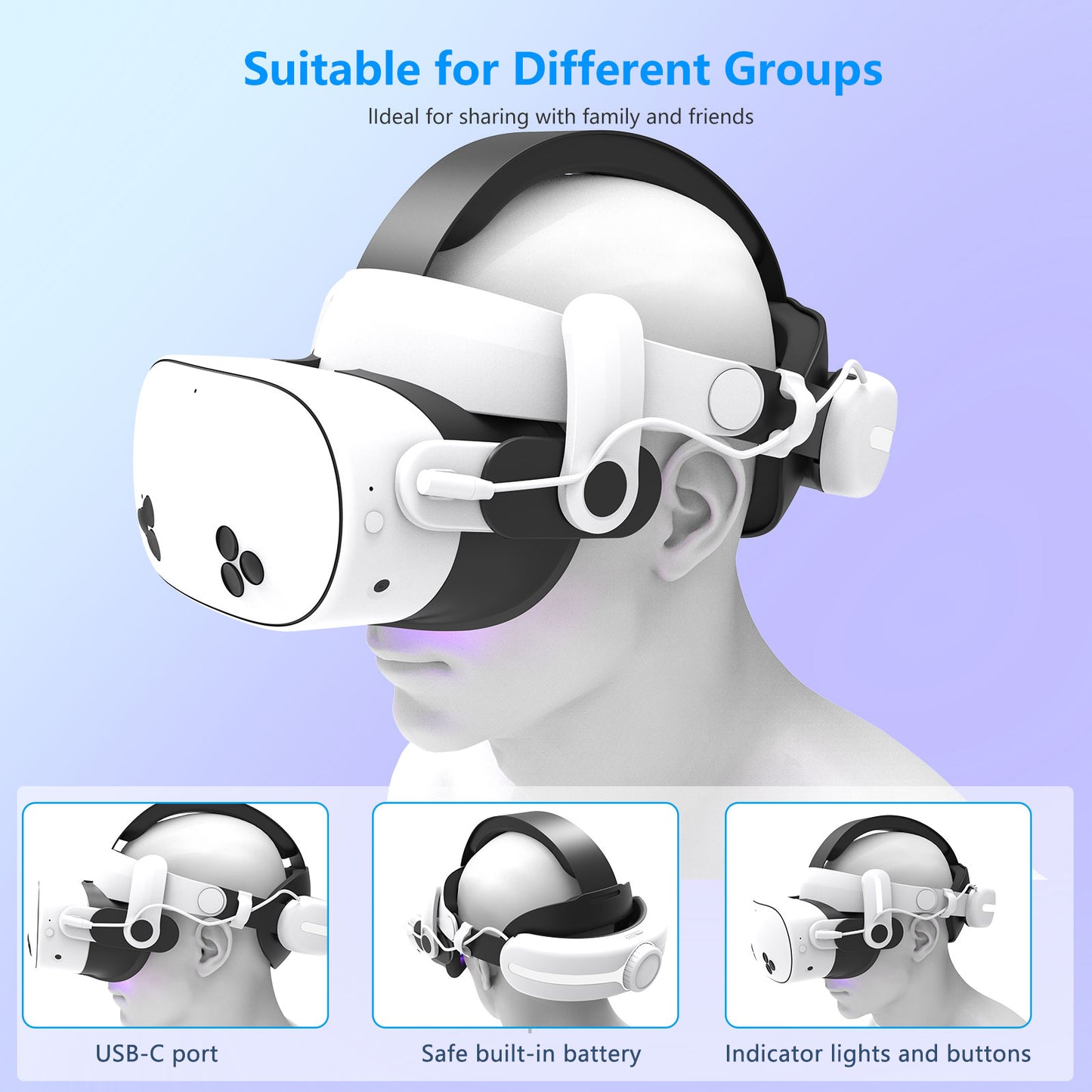 VR Elite Head Strap for Meta quest3/Quest 3s Can be used Enjoy super long battery life with a 12,000mAh capacity