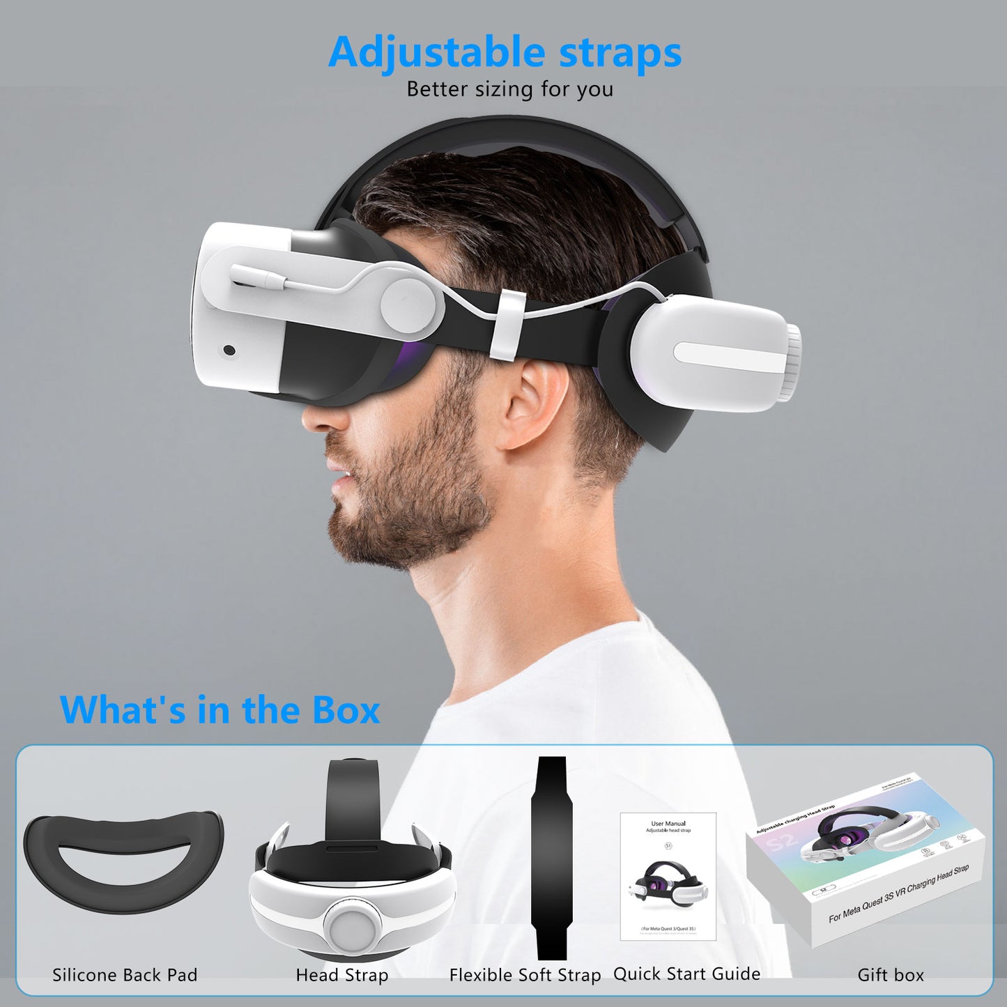 Meta Quest3/Meta Quest3S Adjustable Headsets Wear comfortable and pressure free quest3 Headsets with VR accessories Quest3S accessories