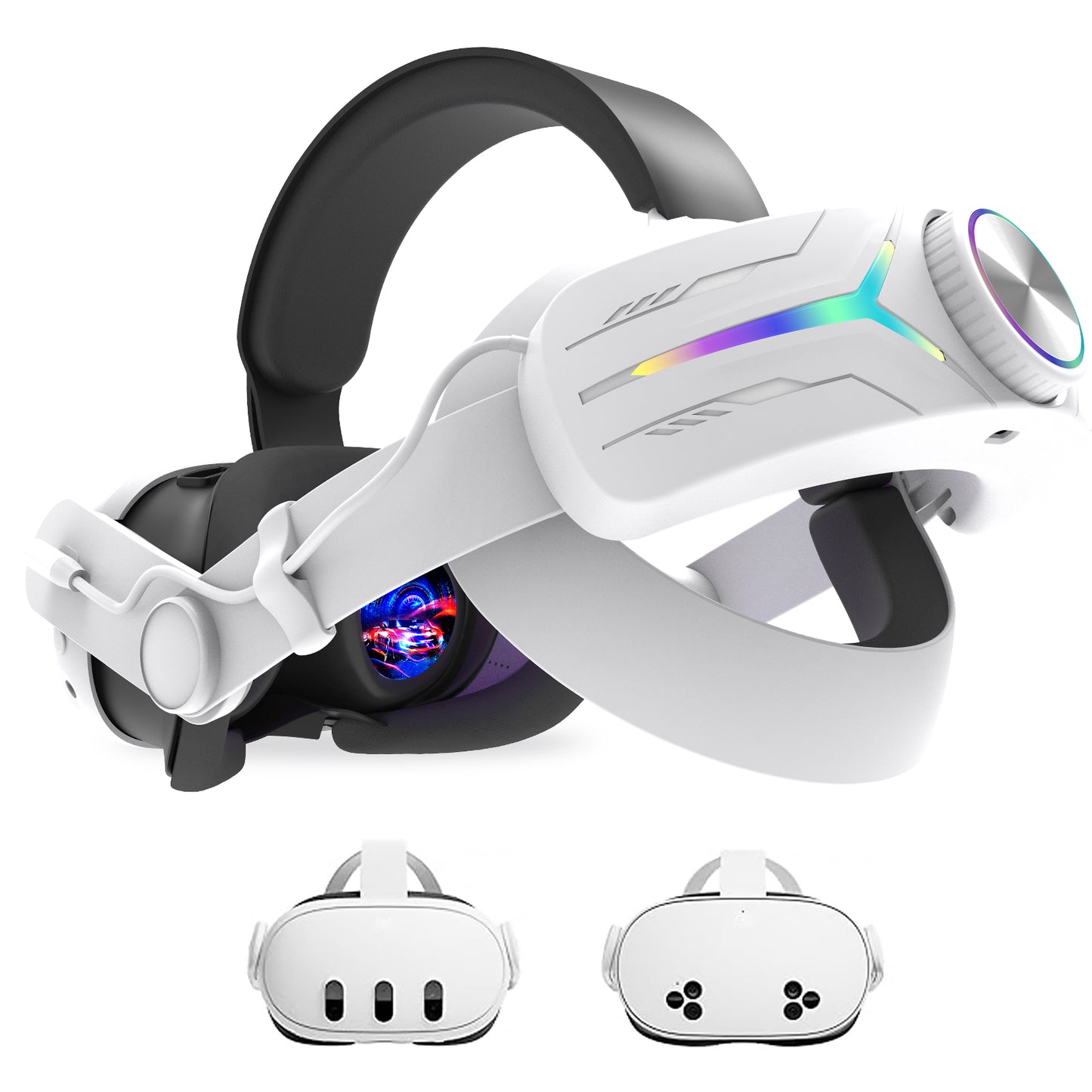 RGB Light Head Strap with Battery for Meta Quest 3and Quest 3s, Battery Pack Head Strap Accessories for Oculus Quest 3, PD Fast Charging Enhance 5-7 Hours Gaming Time, Black