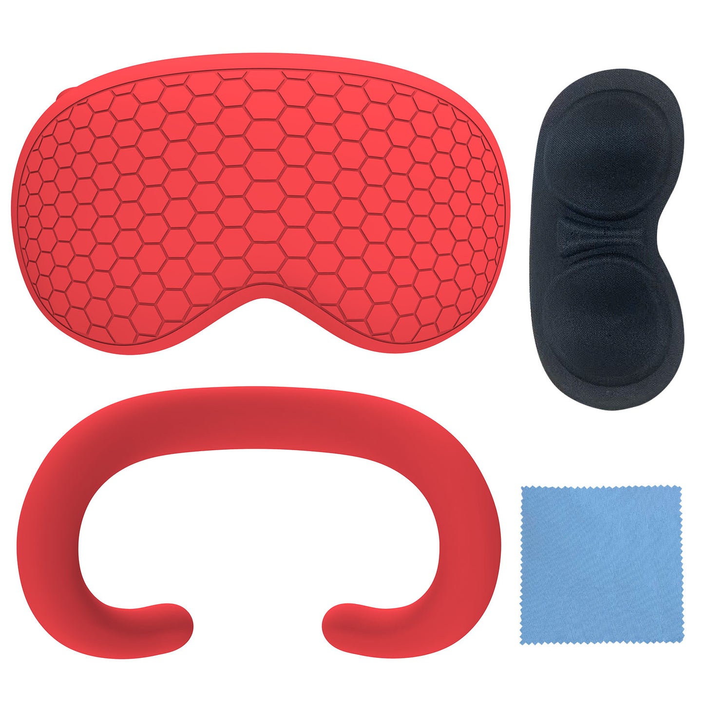 Full Protection Silicone Case for Apple Vision Pro - Soft and Durable Silicone Cover set for Vision Pro Accessories - Face Cover, Shell Cover, Lens Cover and Glasses Cloth Included (Red)