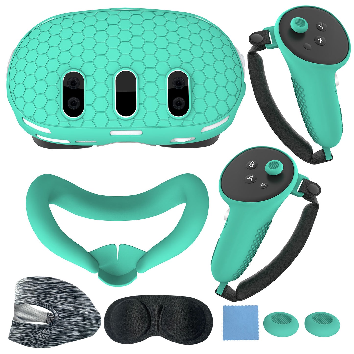 Silicone Cover for Meta Quest 3, mbananavr Protective Cover for Quest 3 Accessories, Soft Shell Skin, Face, Eyes & Lens Cover, Controller Grips Set (Green, 6D)