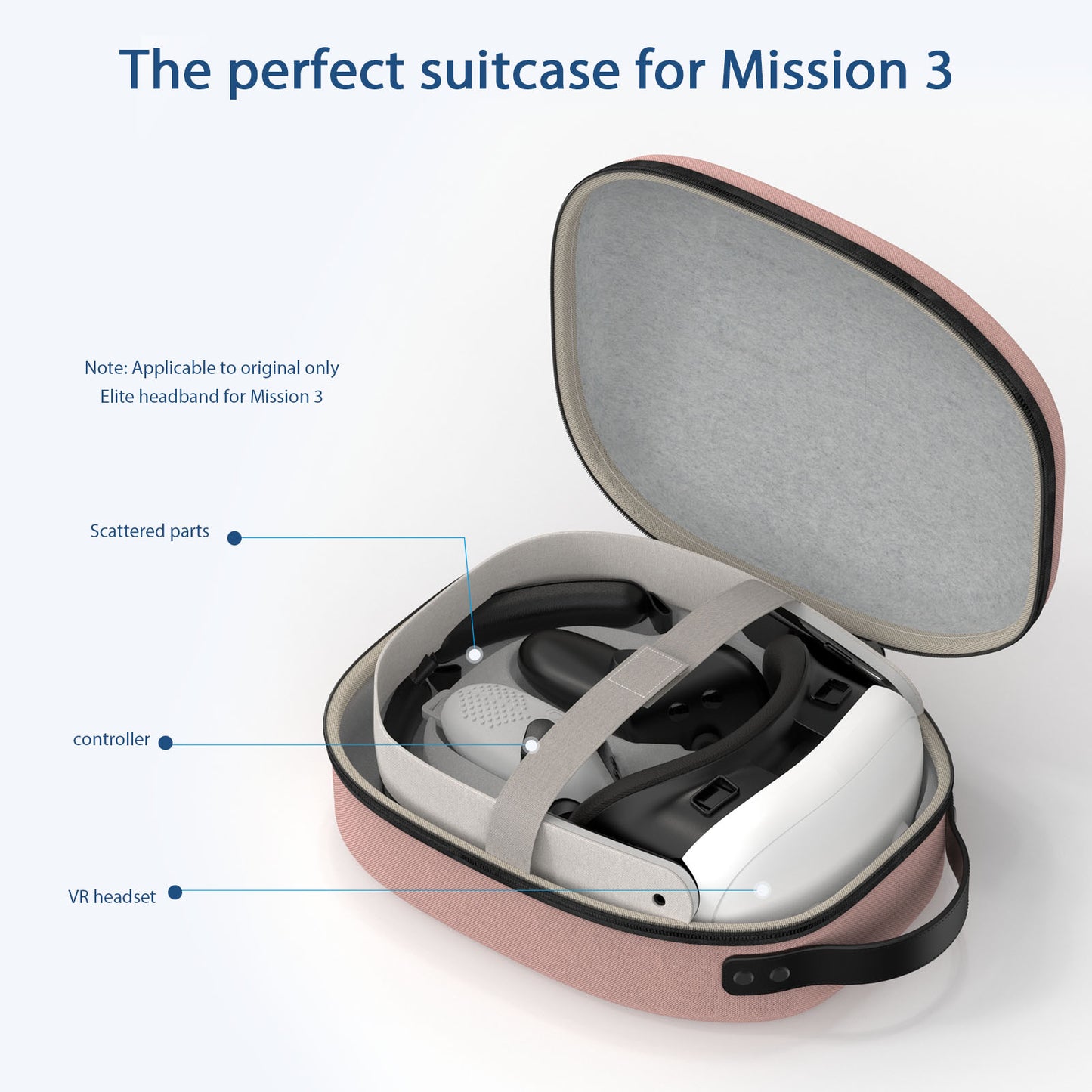 VR Carrying Case Hard EVA Case With 3 Convex Points Pink Compatible with Quest 3