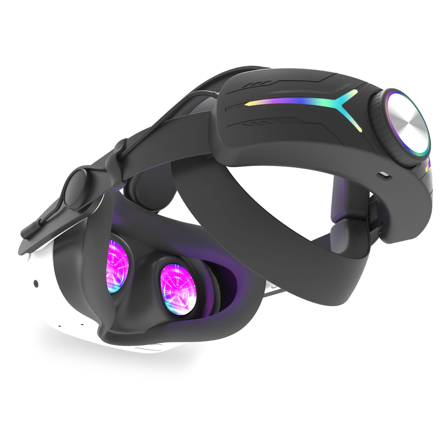 Elevate your VR experience! This Meta Quest 3/Quest 3S Head Strap with RGB lighting, 12000 mAh battery, and USB fast