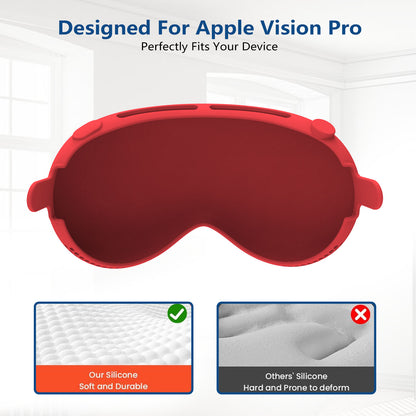 Full Protection Silicone Case for Apple Vision Pro - Soft and Durable Silicone Cover set for Vision Pro Accessories - Face Cover, Shell Cover, Lens Cover and Glasses Cloth Included (Red)