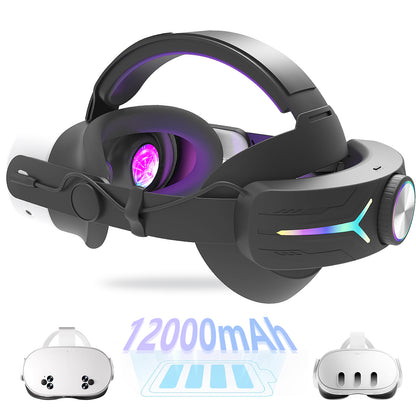 Elevate your VR experience! This Meta Quest 3/Quest 3S Head Strap with RGB lighting, 12000 mAh battery, and USB fast