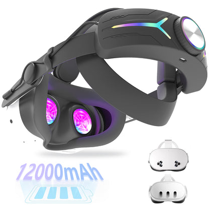 Elevate your VR experience! This Meta Quest 3/Quest 3S Head Strap with RGB lighting, 12000 mAh battery, and USB fast